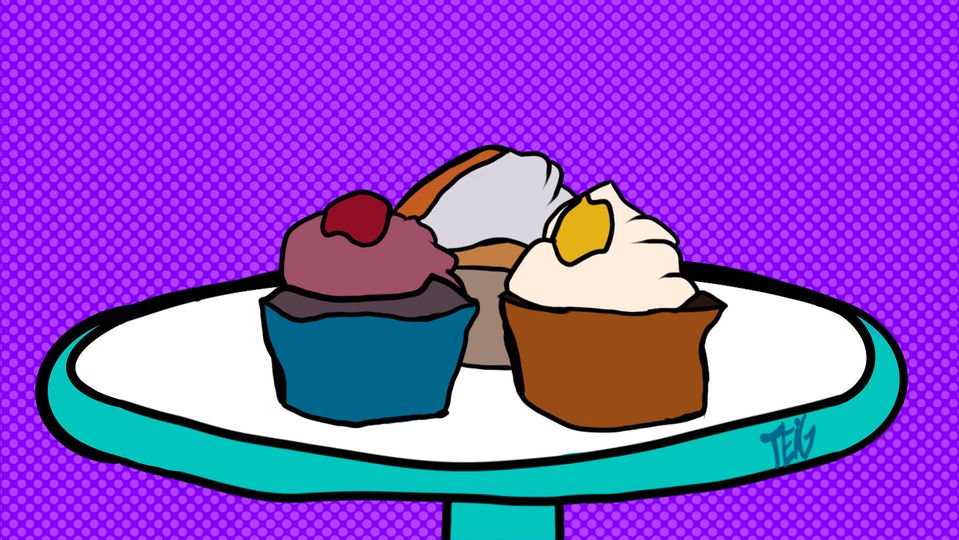 Digital drawn plate with muffins on it